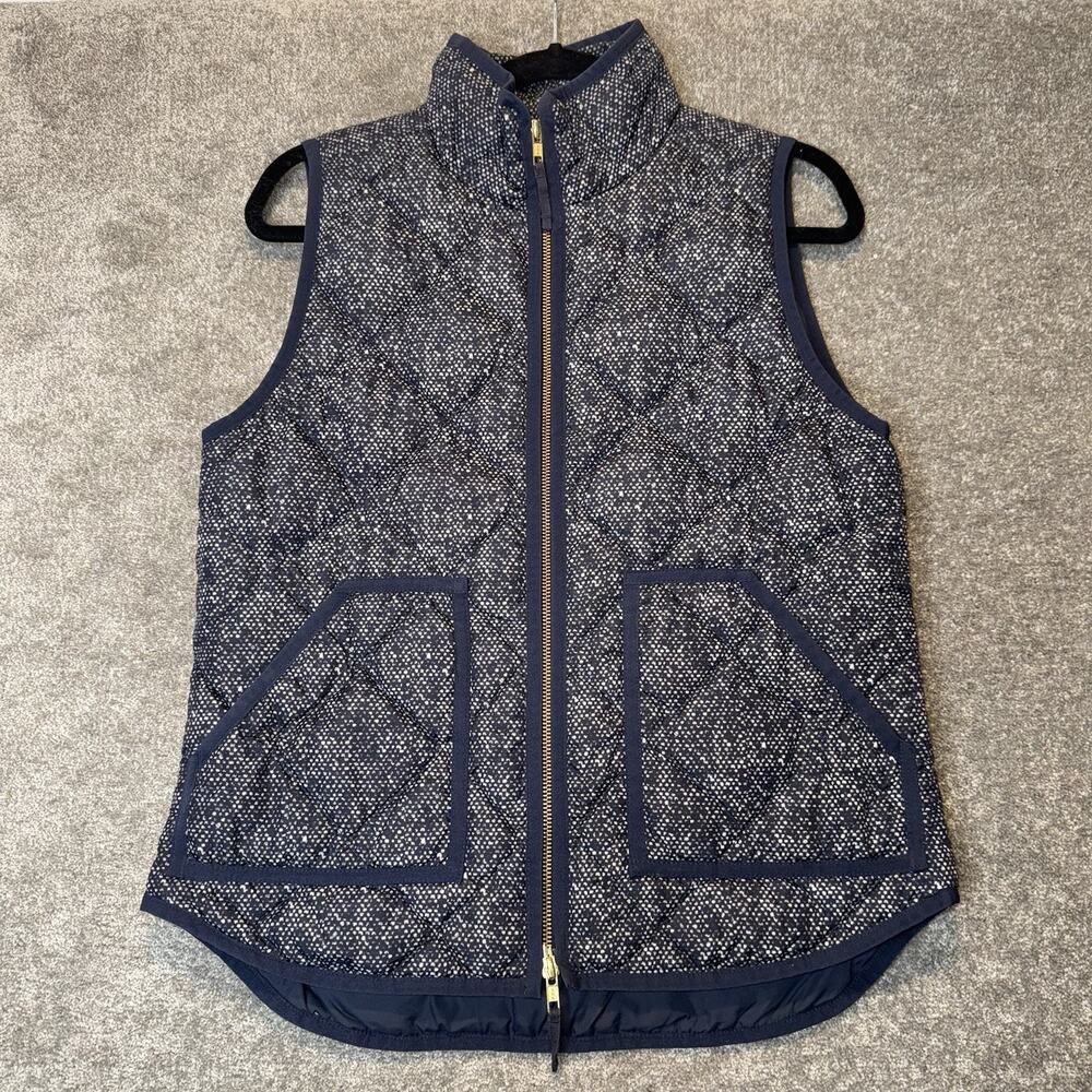 J.Crew Women’s Excursion Vest Small Navy Tweed Puffer Down Filled Quilted Zip